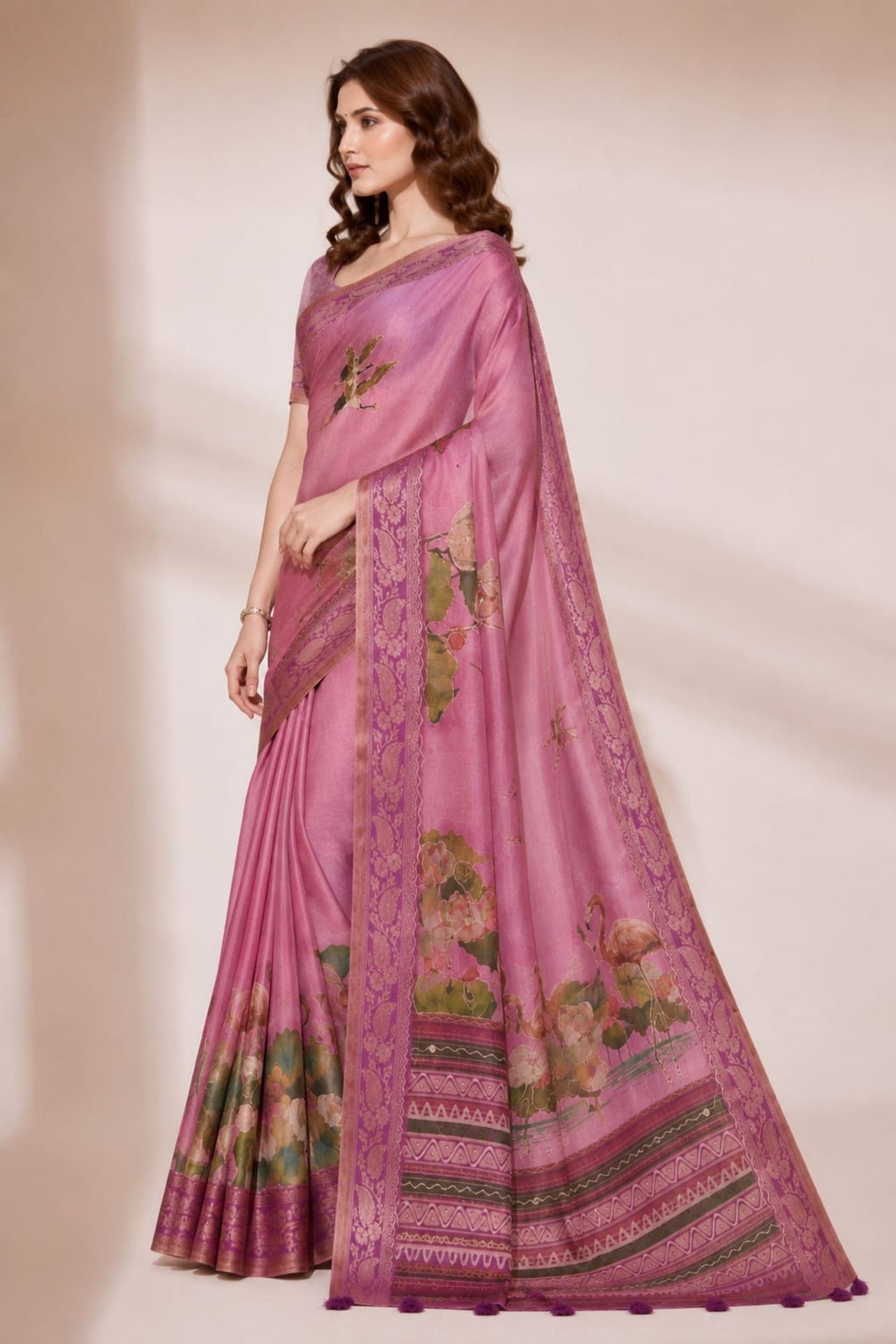 Gorgeous Pink Kanjivaram Woven Designer Printed Saree