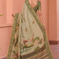 Stylish Beige Kanjivaram Woven Designer Printed Saree
