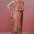 Beautiful Rose Pink Kanjivaram Woven Printed Saree