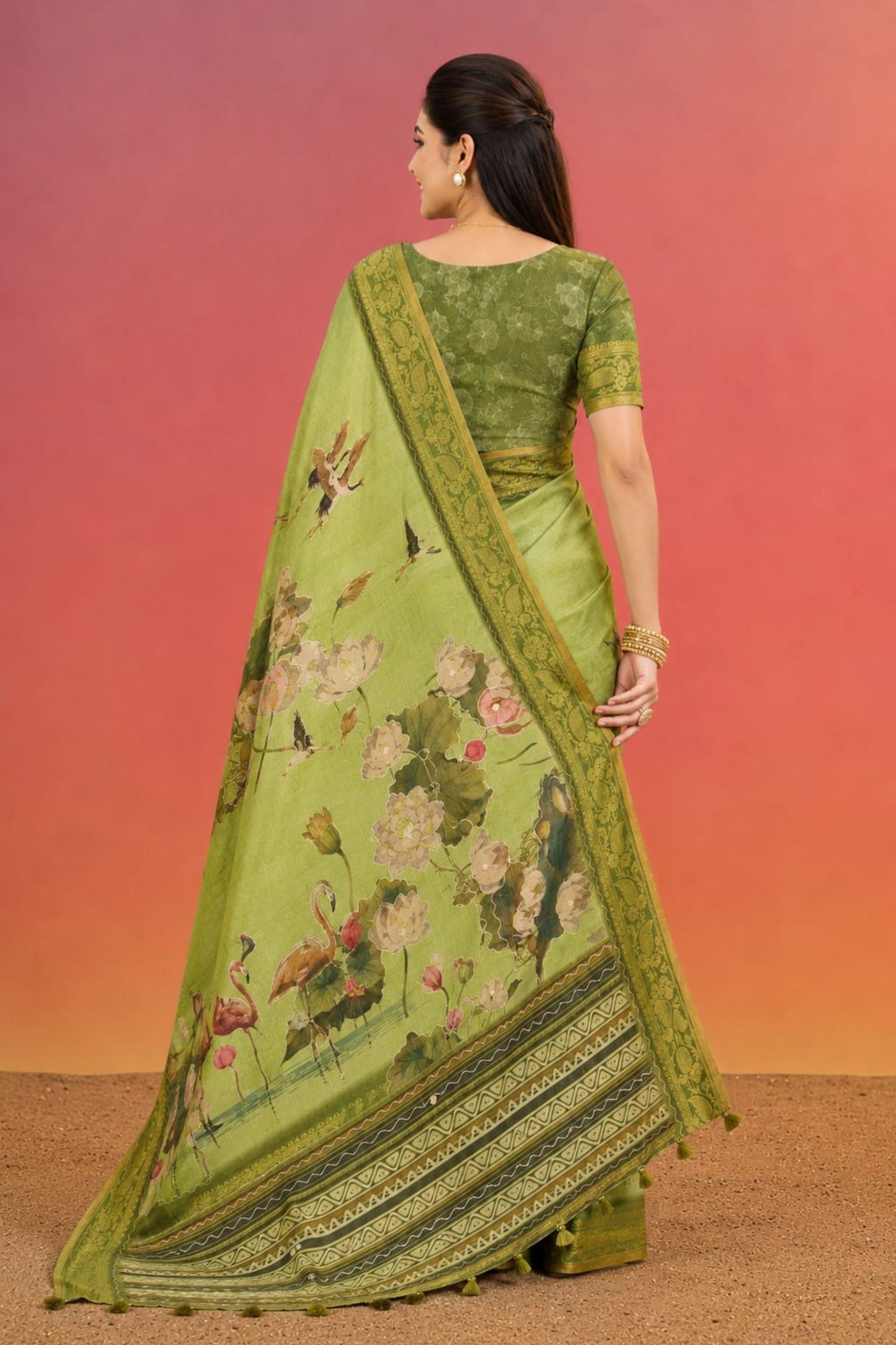Graceful Pista Green Kanjivaram Woven Designer Printed Saree