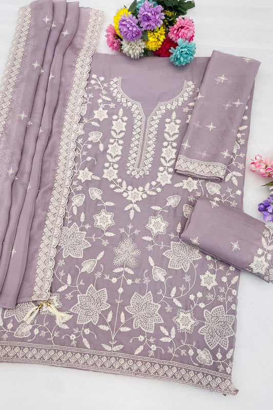 Elegant Lavender Georgette Designer Sharara Suit Set Embroidery Work