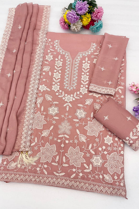 Gorgeous Dusty Pink Georgette Sharara Suit Set Embroidery Work