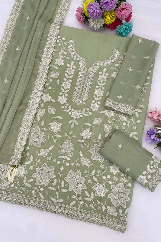Graceful Pista Green Georgette Sharara Suit Set Embroidery Work