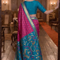 Vibrant Rani Pink Soft Silk Woven Printed Saree with Woven Border