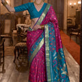 Vibrant Rani Pink Soft Silk Woven Printed Saree with Woven Border
