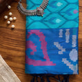 Stunning Teal Blue Soft Silk Woven Printed Designer Saree with Woven Border