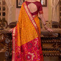 Premium Yellow Soft Silk Woven Printed Designer Saree Rani Pink Woven Border
