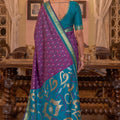 Stylish Purple Soft Silk Woven Printed Designer Saree with Woven Border