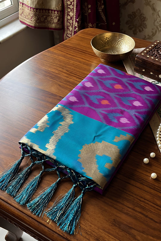 Stylish Purple Soft Silk Woven Printed Designer Saree with Woven Border
