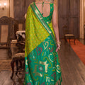 Vibrant Lime Green Soft Silk Woven Printed Saree Green Woven Border