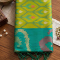 Vibrant Lime Green Soft Silk Woven Printed Saree Green Woven Border