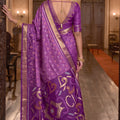 Gorgeous Purple Soft Silk Woven Printed Saree Woven Border
