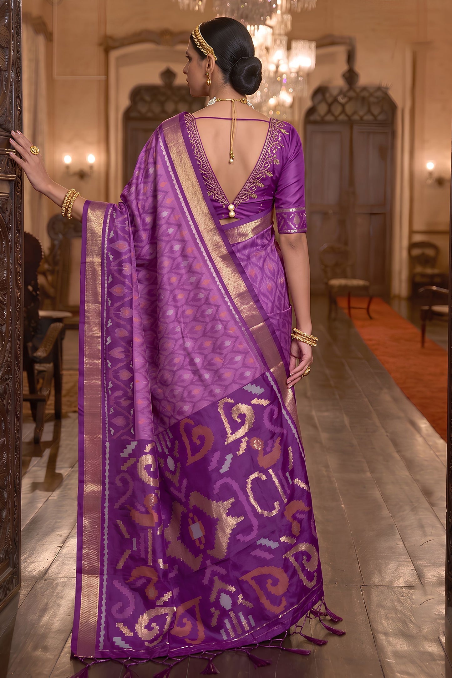 Gorgeous Purple Soft Silk Woven Printed Saree Woven Border