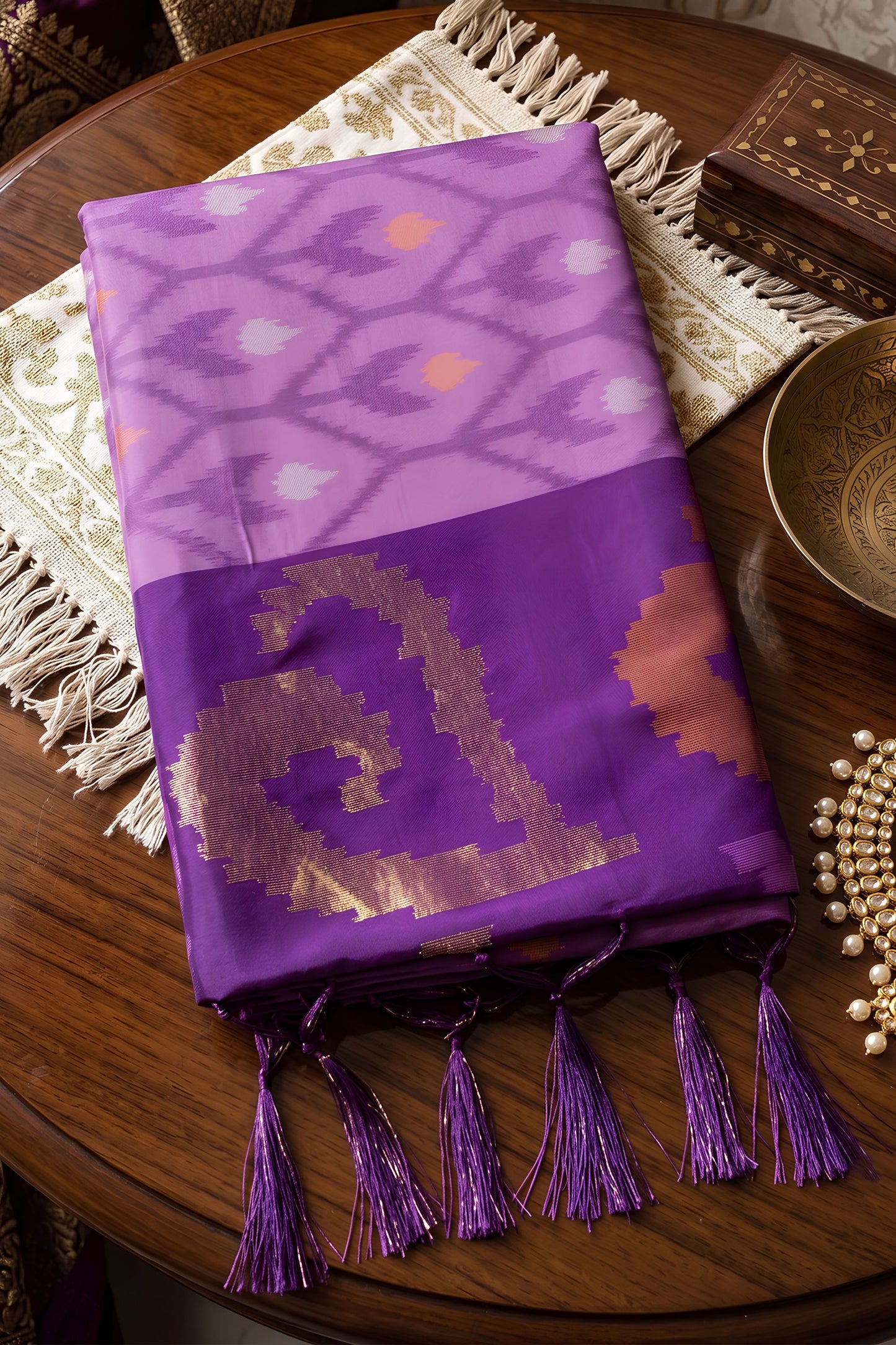 Gorgeous Purple Soft Silk Woven Printed Saree Woven Border