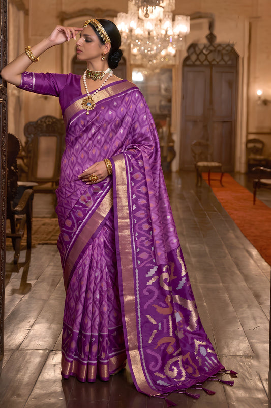 Gorgeous Purple Soft Silk Woven Printed Saree Woven Border