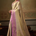 Elegant Cream Gold Kanchivaram Silk Woven Jari Saree