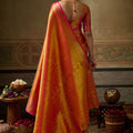 Stunning Orange Gold Kanchivaram Silk Woven Jari Saree