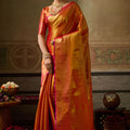 Stunning Orange Gold Kanchivaram Silk Woven Jari Saree