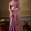 Stylish Lavender Kanchivaram Silk Woven Jari Designer Saree