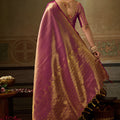 Royal Wine Kanchivaram Silk Woven Jari Saree Golden Jari Border