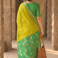 Vibrant Yellow Green Soft Silk Woven Border Designer Printed Saree