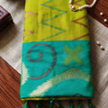 Vibrant Yellow Green Soft Silk Woven Border Designer Printed Saree
