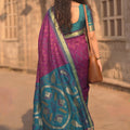 Stylish Purple Soft Silk Woven Border Designer Printed Saree