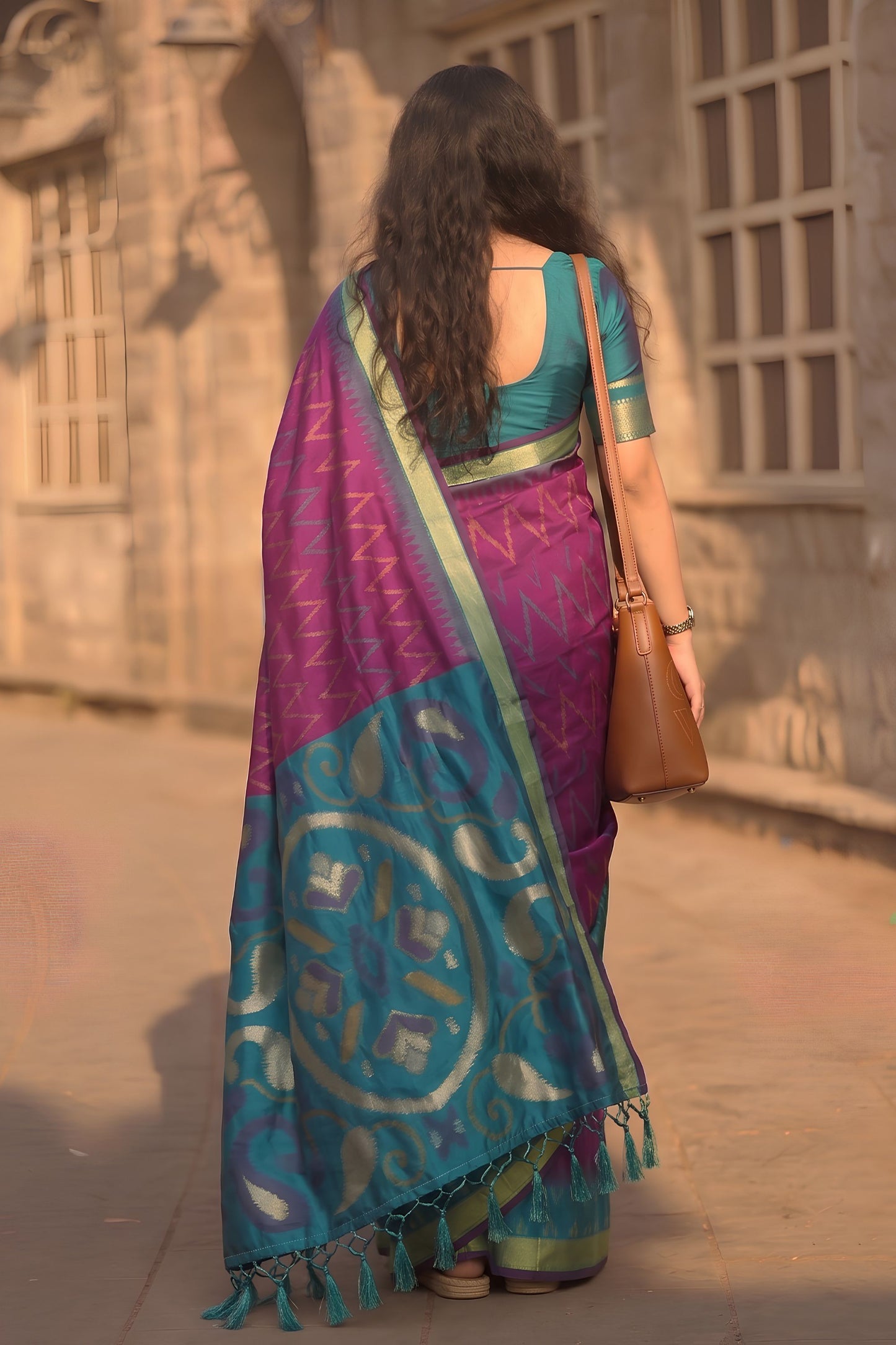 Stylish Purple Soft Silk Woven Border Designer Printed Saree