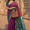 Stylish Purple Soft Silk Woven Border Designer Printed Saree