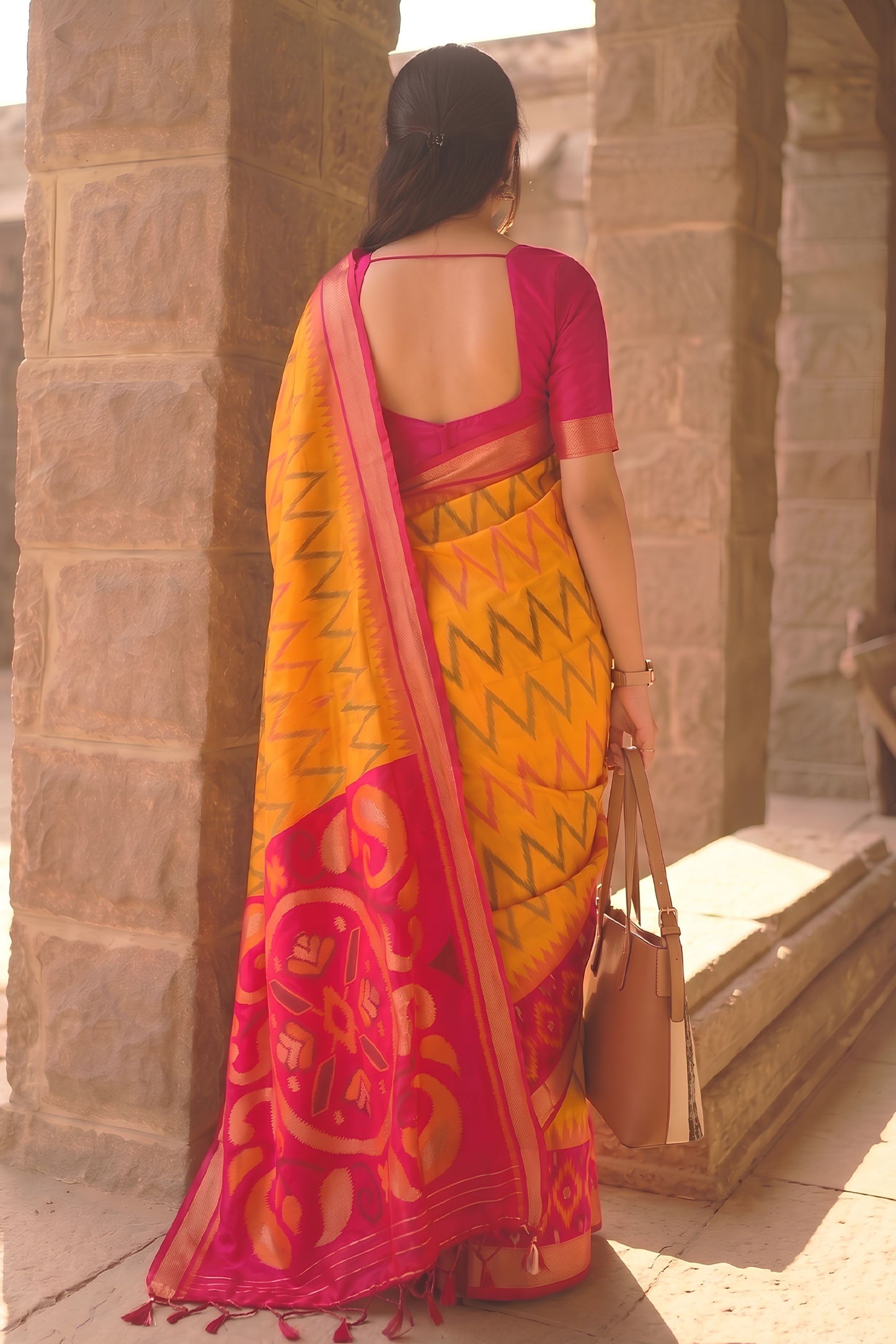 Vibrant Orange Soft Silk Woven Border Designer Printed Saree