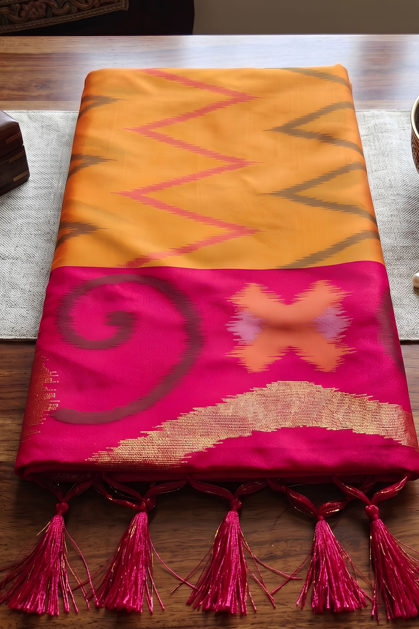 Vibrant Orange Soft Silk Woven Border Designer Printed Saree
