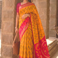 Vibrant Orange Soft Silk Woven Border Designer Printed Saree