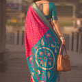Beautiful Rani Pink Soft Silk Woven Border Designer Printed Saree