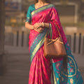 Beautiful Rani Pink Soft Silk Woven Border Designer Printed Saree