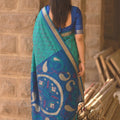 Grateful Teal Blue Soft Silk Woven Border Designer Printed Saree
