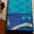 Grateful Teal Blue Soft Silk Woven Border Designer Printed Saree