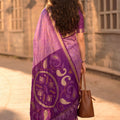 Elegant Lavender Soft Silk Woven Border Designer Printed Saree