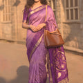 Elegant Lavender Soft Silk Woven Border Designer Printed Saree