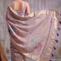 Stylish Lavender Linen Cotton Woven Designer Saree