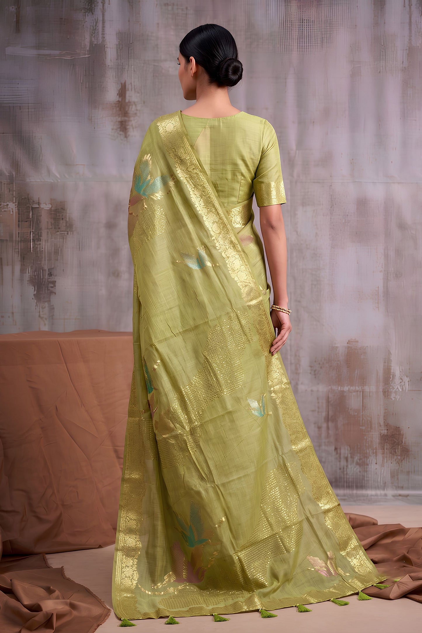 Graceful Pista Green Linen Cotton Woven Designer Saree
