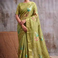 Graceful Pista Green Linen Cotton Woven Designer Saree
