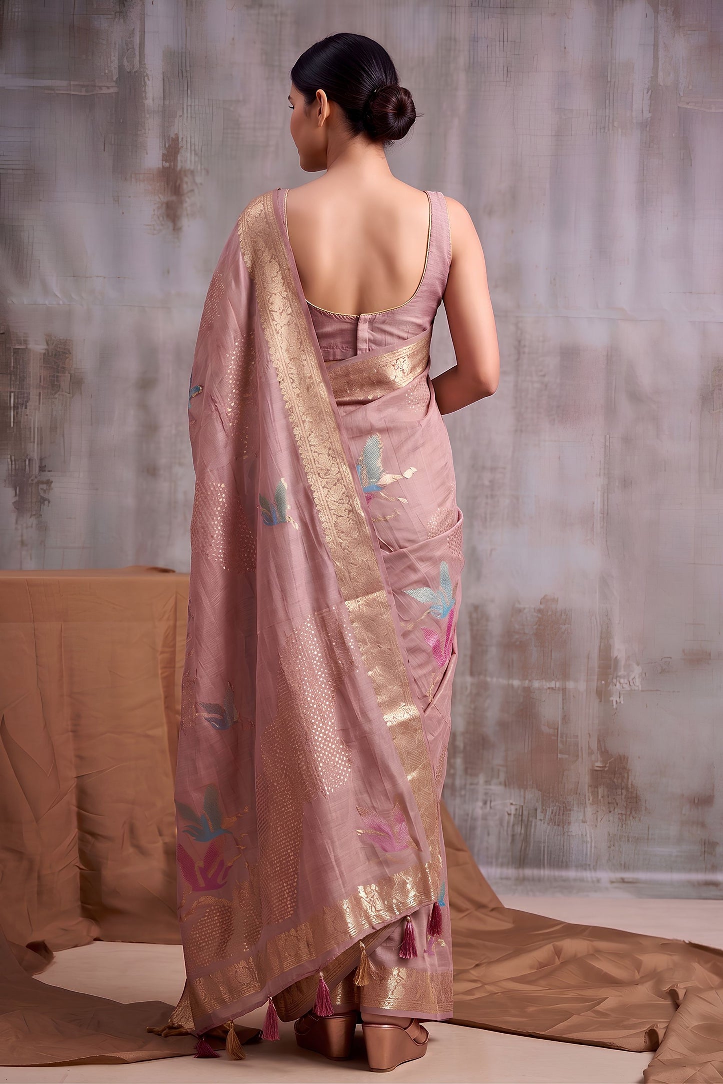 Elegant Pink Linen Cotton Woven Designer Saree