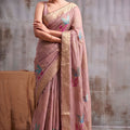 Elegant Pink Linen Cotton Woven Designer Saree