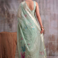Grateful Sage Green Linen Cotton Woven Designer Saree