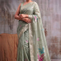 Grateful Sage Green Linen Cotton Woven Designer Saree