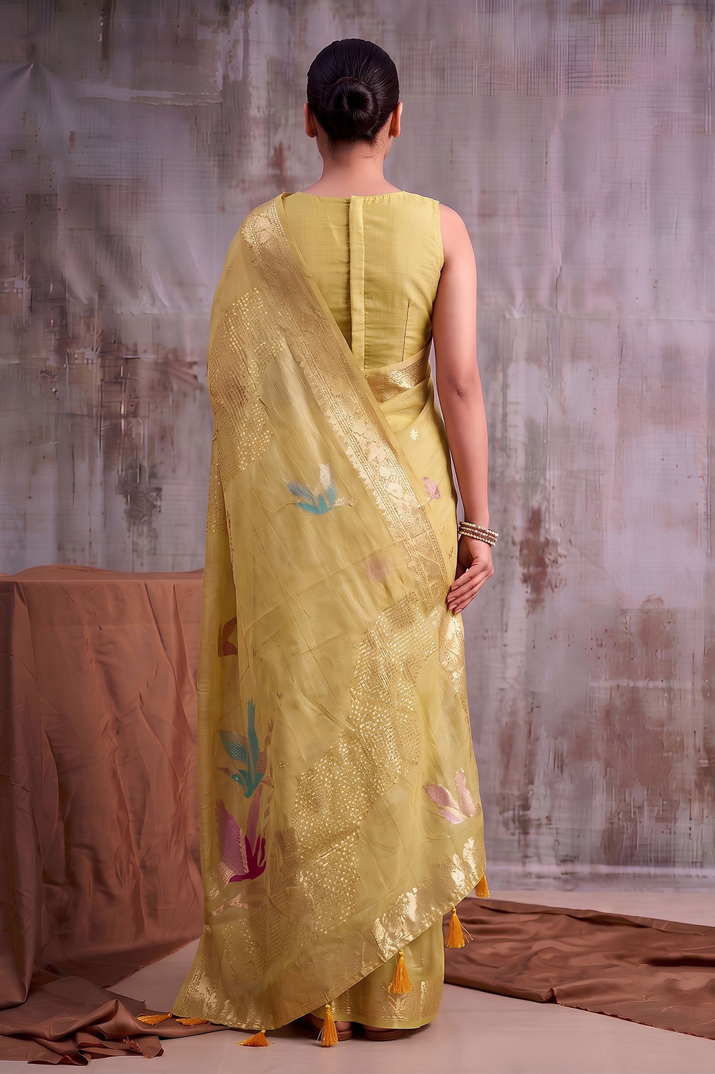 Premium Yellow Linen Cotton Woven Designer Saree