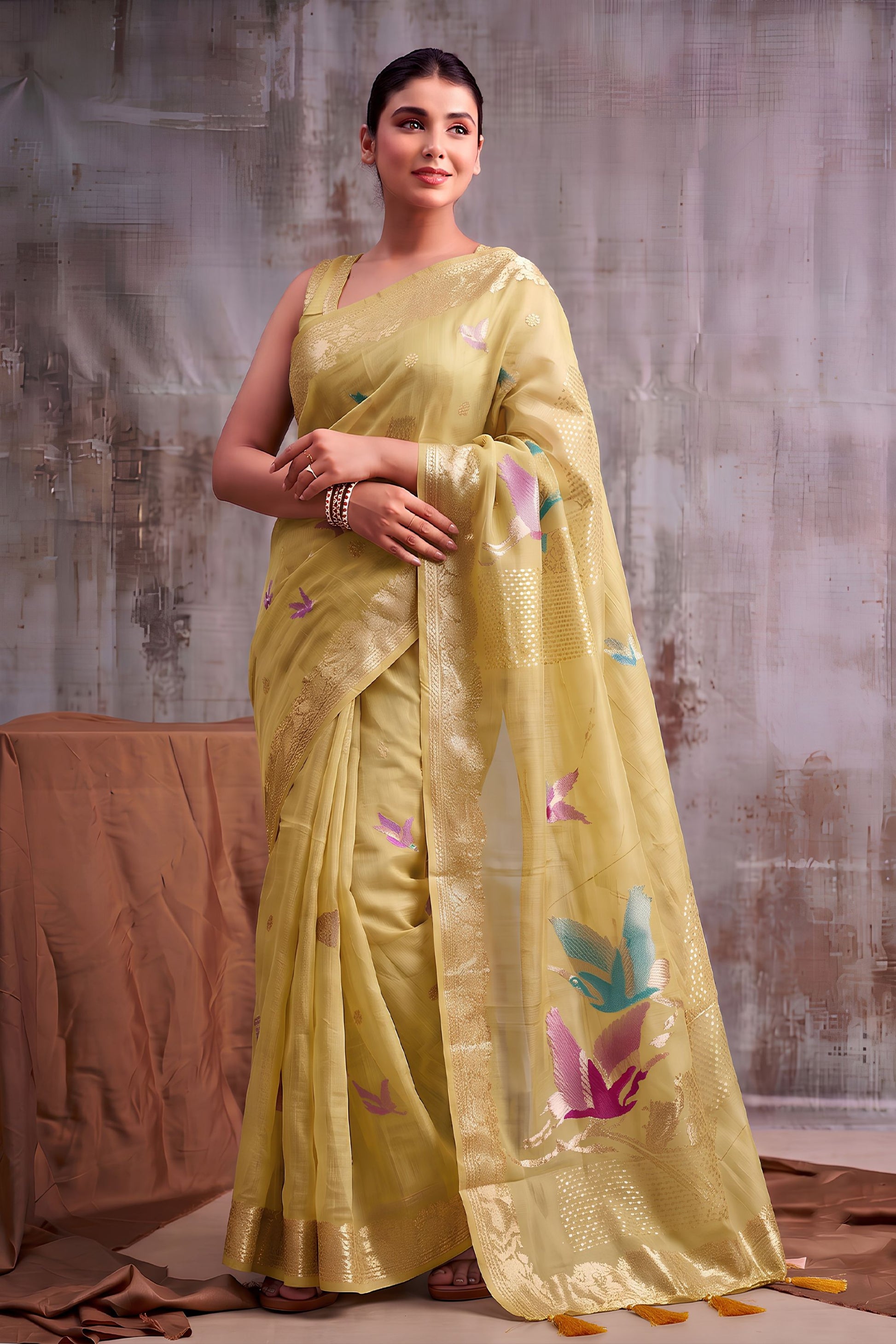 Premium Yellow Linen Cotton Woven Designer Saree