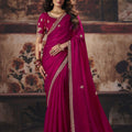 Stunning Rani Pink Fendy Satin Embroidered Saree Sequin Border for Women
