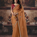 Vibrant Rust Orange Organza Heavy Motif Crystal Beads Sequins Saree for Women