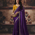 Stylish Purple Fendy Satin Embroidered Saree Sequin Border for Women
